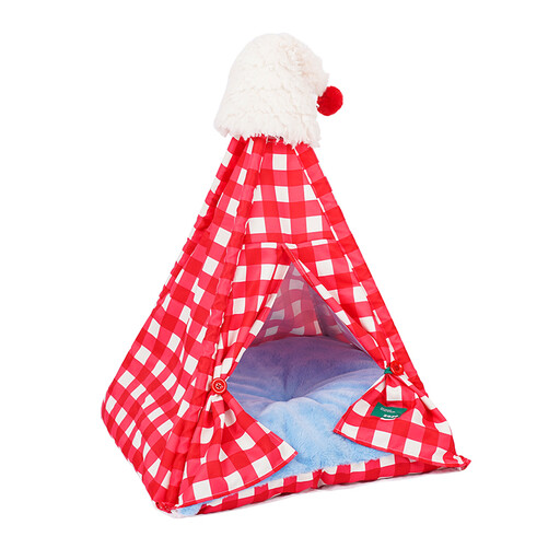 ZEZE Red Plaid Hat Pet Tent