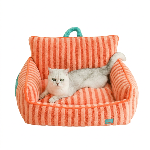 ZEZE Salmon Stripe Plush Pet Sofa