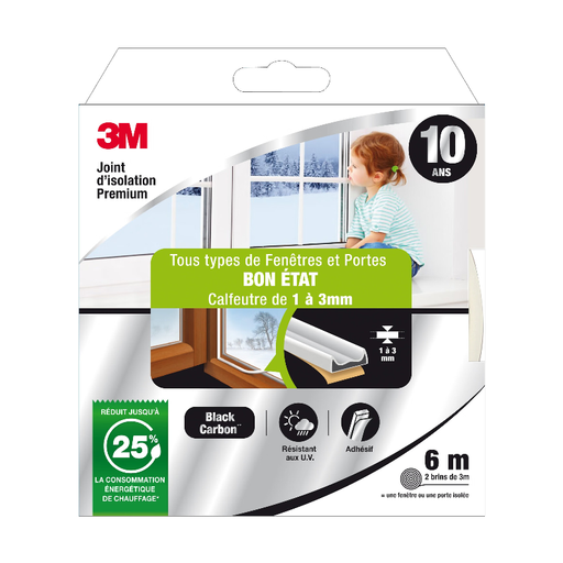 3M Premium Weatherstrip White 6m
