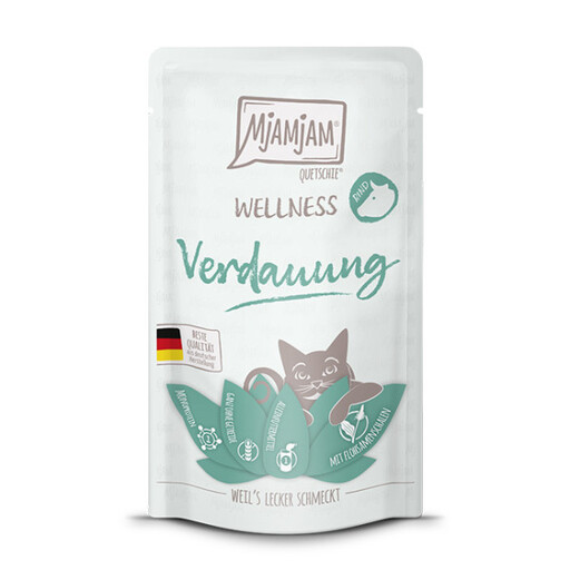 Wet food for cats MjAMJAM digestive support in a squeeze pouch