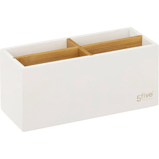 5five 竹制四格收纳盒 - 白色，21 x 8 x 9 厘米