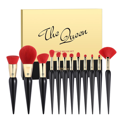 DUcare 12-Piece Matte Red Lipstick-Shaped Makeup Brush Set