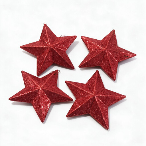 4PCS 10cm Red 3D Glitter Star Christmas Decorative Pendant