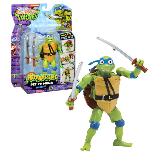NINJA TURTLES Figurine Deluxe 15 cm, se transforme en Tortue, Modèle Leonardo