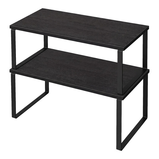 JOYFURNOS 15.6-Inch Cabinet Organizer Shelf, Set of 2 Kitchen Counter Shelves, Kitchen Storage, Stackable Spice Rack, Black