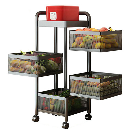 Maxcook Kitchen Shelves Floor Trolley Rotating Storage Rack Cabinet Shelves - Five Layers
