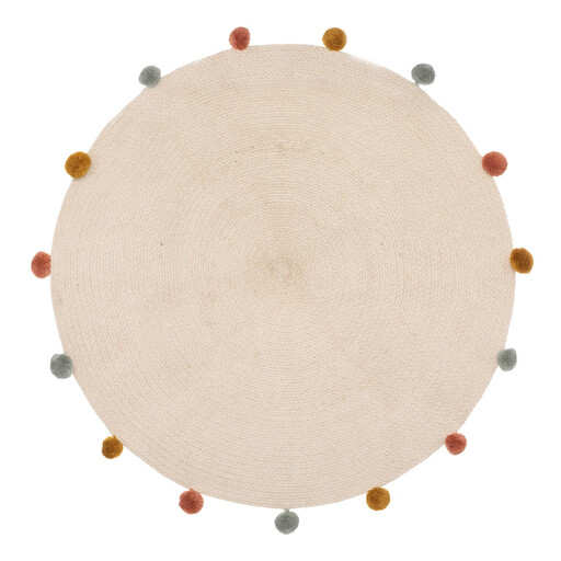 Atmosphera Round Cotton Rug with Pompoms - D 90 cm, Beige