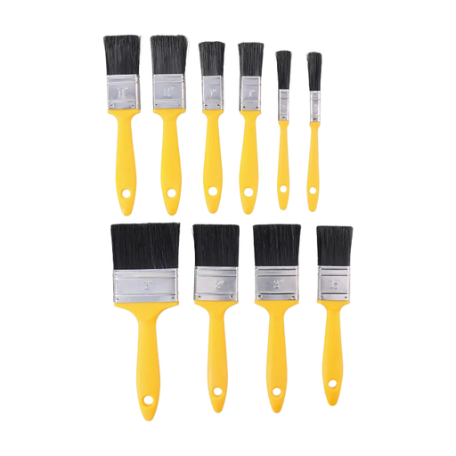 Kinzo Brush Set - Set of 10 Flat Brushes - Small to Large Sizes - Synthetic Hair - Yellow