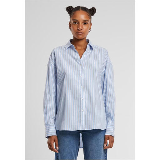 Urban Classics Ladies Oversized Striped Blouse in powderblue/white