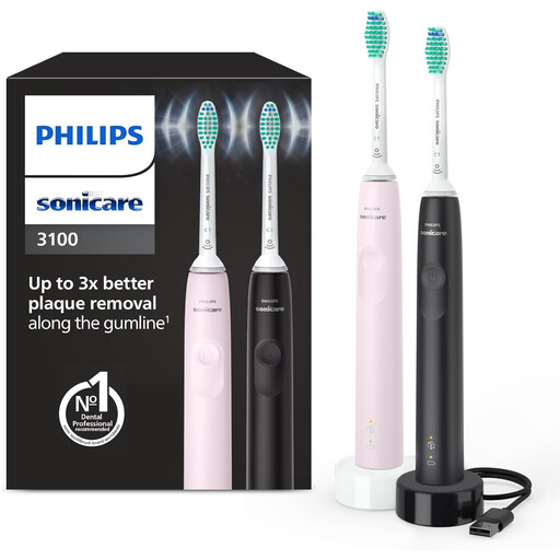 Philips Sonicare 3100 Elektrische Zahnbürste, Doppelpack - Schwarz/Rosa