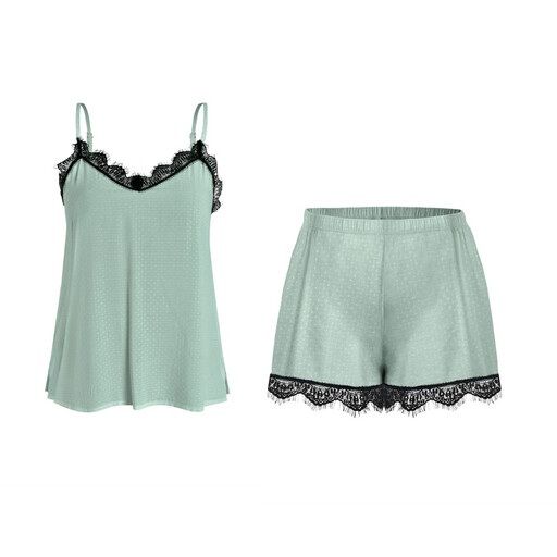 IZURIA lace v-neck mint camisole and shorts set