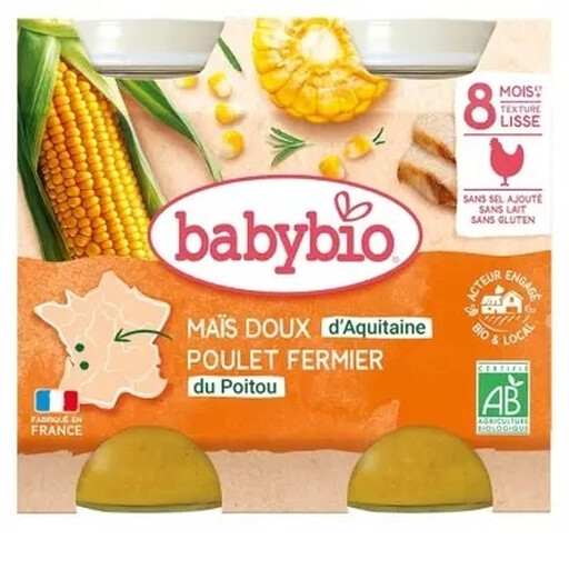 BABYBIO Sweetcorn & Chicken Jar, 8 Months, 2 x 200 g