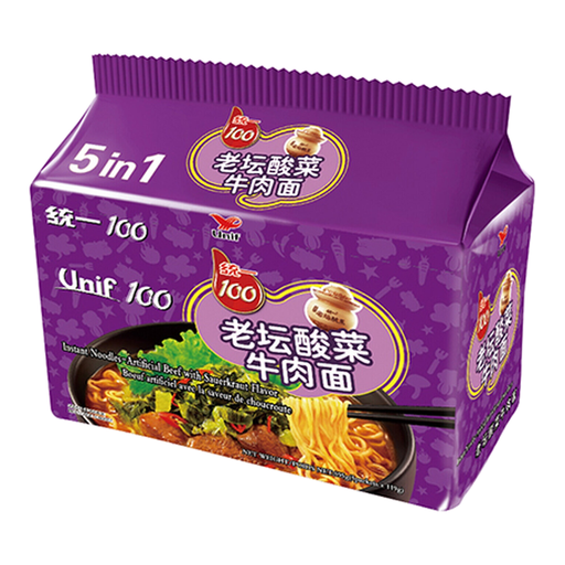 Uni-President 100% Old Pickled Cabbage Beef Noodles 119g x 5 Packs