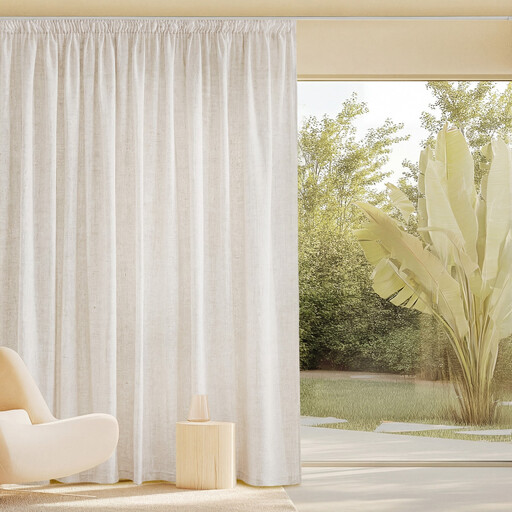 PONY DANCE Semi Sheer Linen Curtain with Pencil Pleat, 1PC W300 x L245 cm Off White