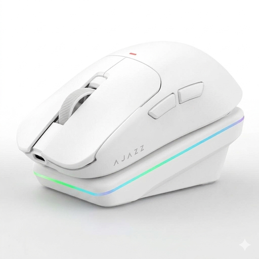AJAZZ AJ200 AI MC Wireless Gaming Mouse with Charging Dock, AI Assistant, 24000 DPI PAW3311 Sensor, Tri-Mode BT/2.4G/USB-C, 63g Lightweight Ergonomic for PC Gaming Office, for CS2/Valorant/Apex Legend