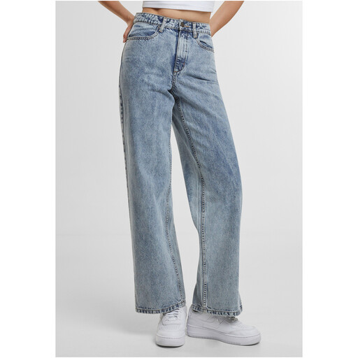 Urban Classics Ladies Wide Leg Slit Denim in Hellblau