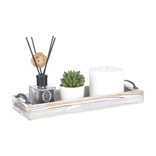 MyGift Weathered White Solid Wood Toilet Tank Tray