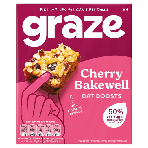 Graze Oat Boosts Cherry Bakewell, pack of four 30g bars