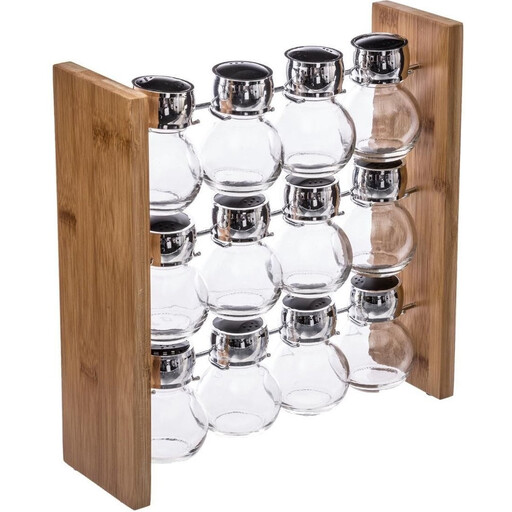 5five Bamboo Spice Rack with 12 Glass Jars