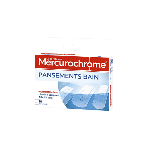 MERCUROCHROME Pansements Bain Imperméables Ultra-Fins Transparents X16