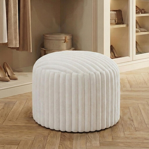 Pouf rond en fausse fourrure blanche