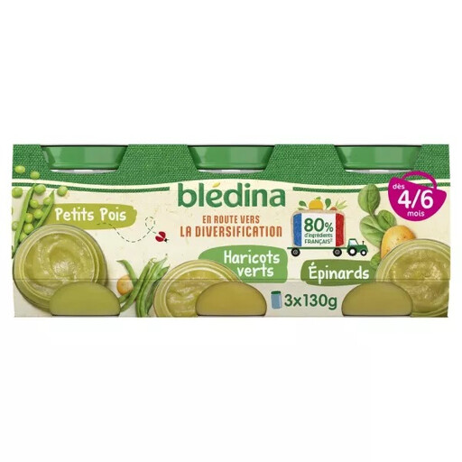 BLEDINA Vegetable Puree with Potatoes, Green Beans & Spinach, 4–6 Months, 3 x 130 g