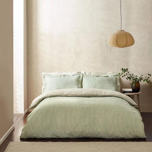 Yard Duvet Cover Set Hebden Stripe 100% Cotton Forest Green Double