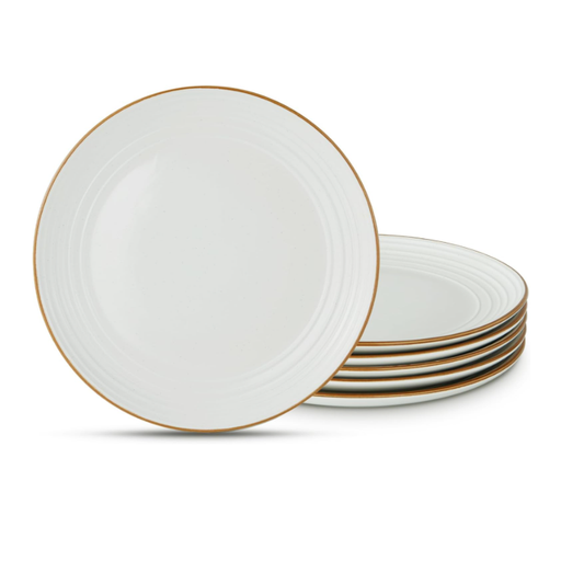 Richmount 6-Capacity Threaded Stoneware Dinner Plate Set - White