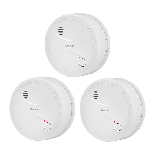 HEIMAN 10-Year Photoelectric Smoke Detector, EN 14604 Certified, Lithium Long-Term Battery, 85dB Alarm (Pack of 3)
