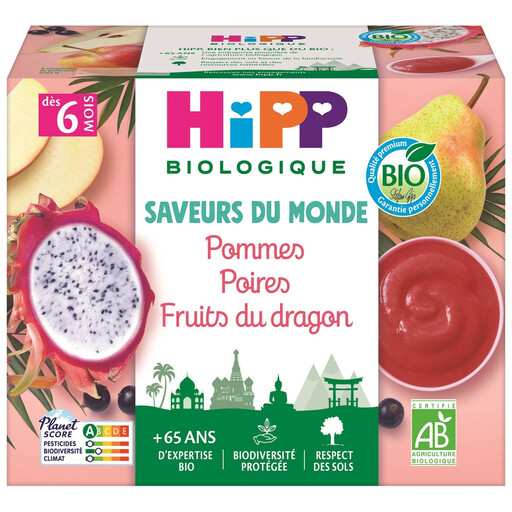 HIPP Organic Apple Pear Dragon Fruit Baby Compote From 6 Months 400g