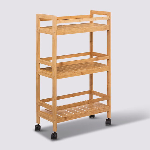 5five Bamboo Trolley - Extra Small, 3 Levels, Brown, 45 x 22 x 80 cm