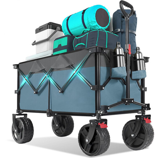 200L Foldable Wagon in Greyish Blue with Straps