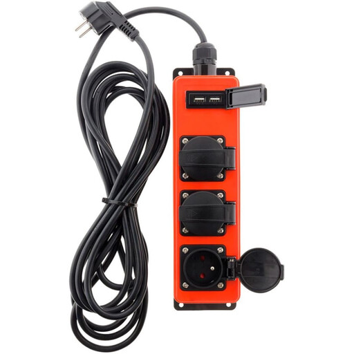 Zenitech Waterproof 3-Outlet Power Strip, 16A, 2P+E + USB