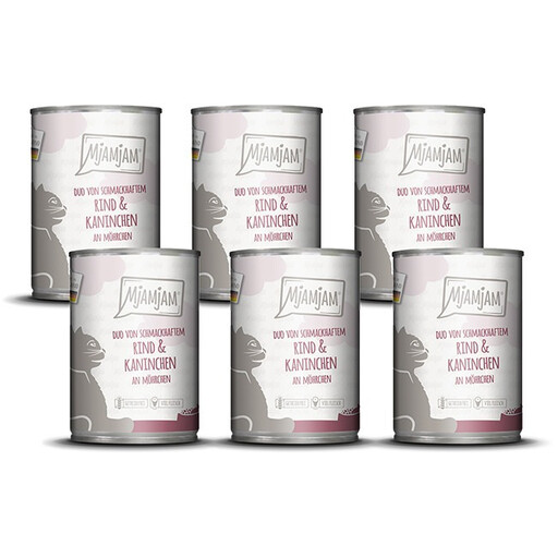 Mjamjam Duo Wet P?té with Beef & Rabbit with Carrots - Pack of 6 x 400g