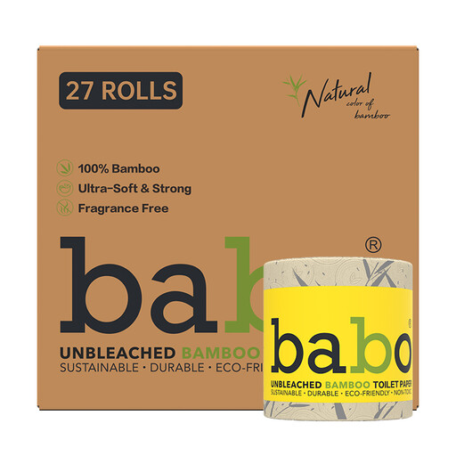 BABO EU Standard 6D Double-sided Embossed Bamboo Pulp Toilet Rolls, 4-Ply, 150g/Roll, 27 Rolls Per Carton