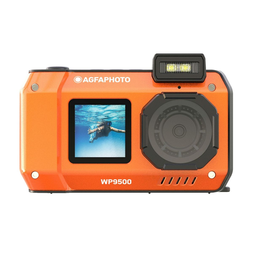 AgfaPhoto Waterproof Compact Digital Camera, 24MP, 18x Digital Zoom, Dual Screen, 4K Video, Orange