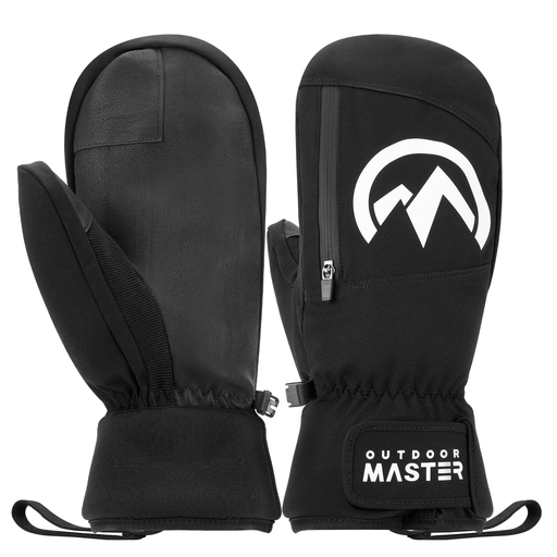 OutdoorMaster Adults Ski Mittens for Women & Men Waterproof & Windproof Black L