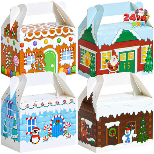 JOYIN 24 PCS 3D Christmas House Cardboard Treat Boxes