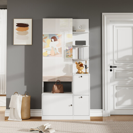 85*40*180cm Hochschrank mit Spiegel und Schuhschrank