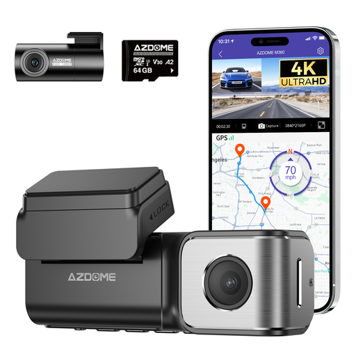 AZDOME M360 Dash Cam Front Rear 4K + FHD