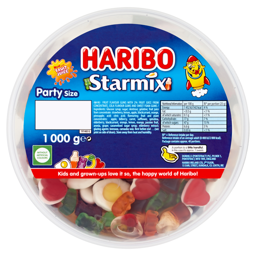 HARIBO Starmix Fruit and Cola Flavour Jelly and Foam Sweets Tub 1kg