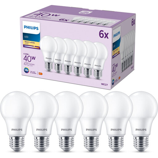 Philips LED Matte Bulb 40W E27 warm wit 6-pack