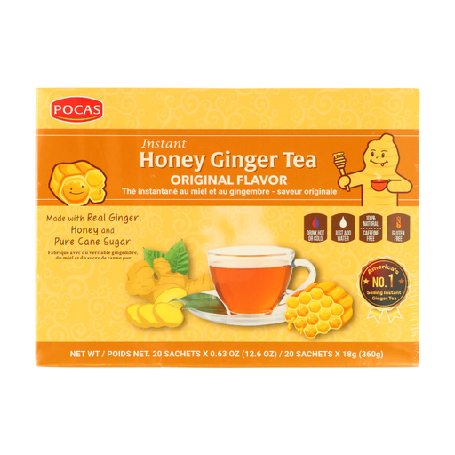 POCAS Instant Honey Ginger Tea Original Flavor, 20 Sachets