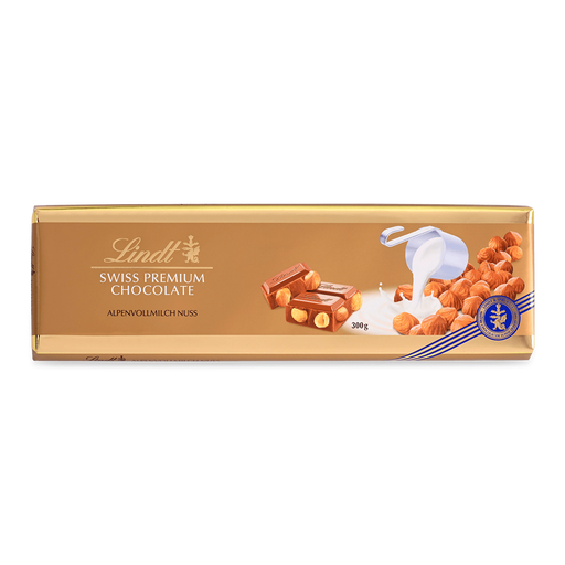 Lindt Swiss Classic Whole Hazelnut Milk Chocolate Bar 300g