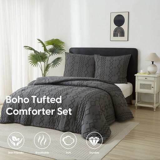 Meeallhome Getuftetes Comforter Set in Dunkelgrau