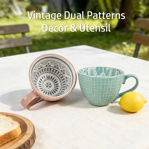 Set of 2 400ml Ceramic Mugs in Mint Green & Coral Pink