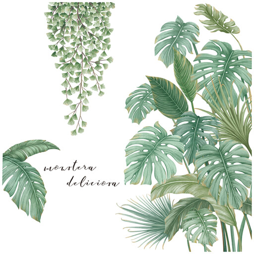 Stickers muraux amovibles avec feuilles de palmier et lianes