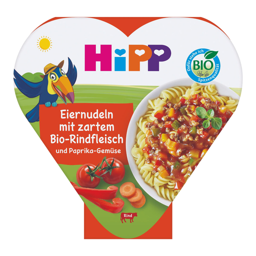 HiPP Kids Plate Egg Sp?tzle with Tender Organic Beef and Bell Pepper Vegetables from 12 months 250 g