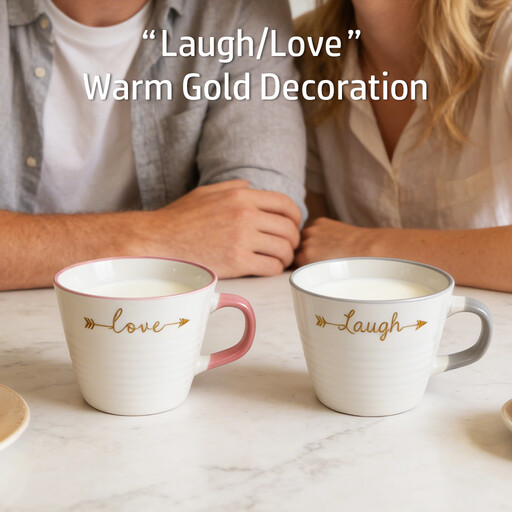 Set of 2 "Love" and "Laugh" Ceramic Mugs