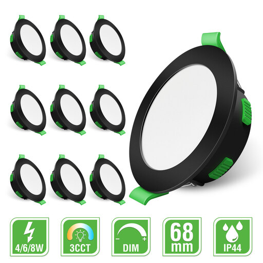 LED Recessed Spotlight, 230V, Dimmable, Flat Black, 3CCT